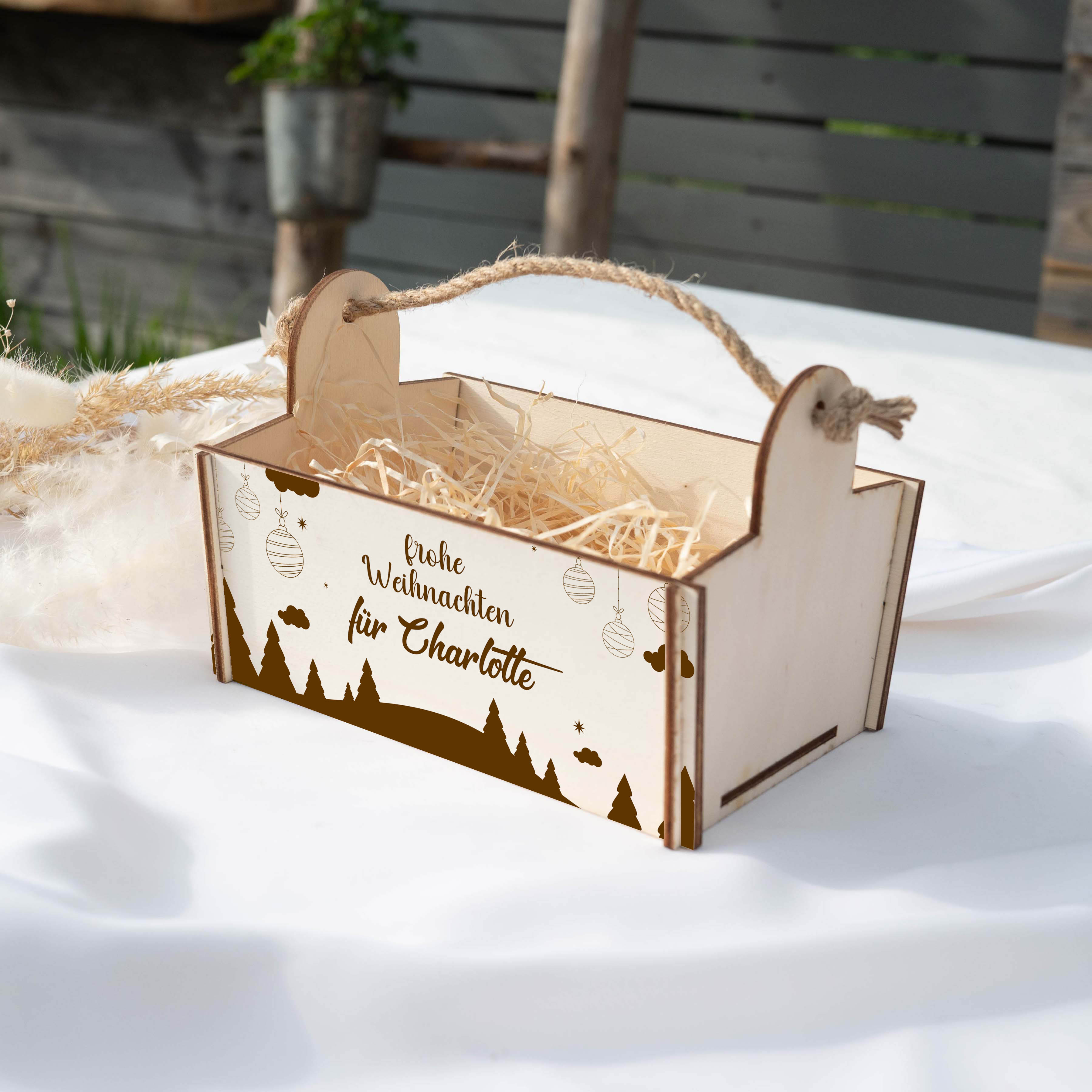 Geschenkkorb mit Holzwolle, Bausatz mit Motiv 25 Weihnachten