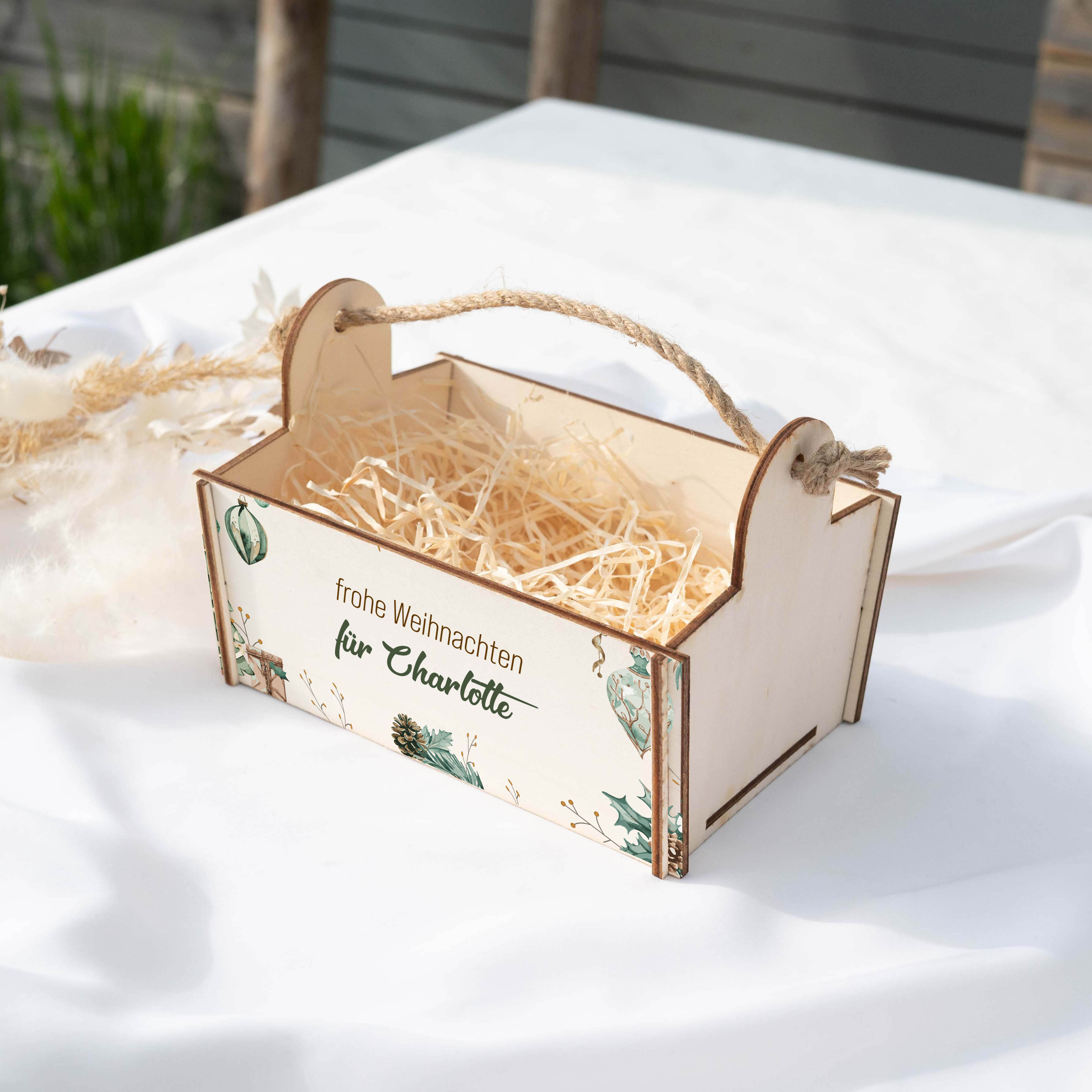 Geschenkkorb mit Holzwolle, Bausatz mit Motiv 26 Weihnachten