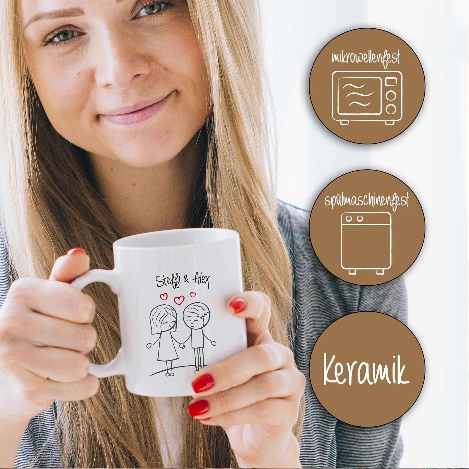 Personalisierte Tasse 330 ml – Liebespaar – mit 2 Namen – beidseitig bedruckt