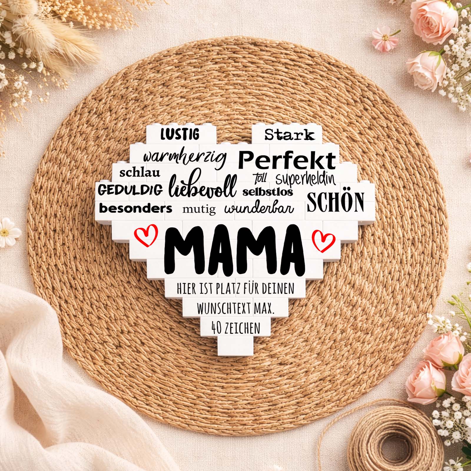 Personalisiertes Herz aus Klemmbausteinen - Mama