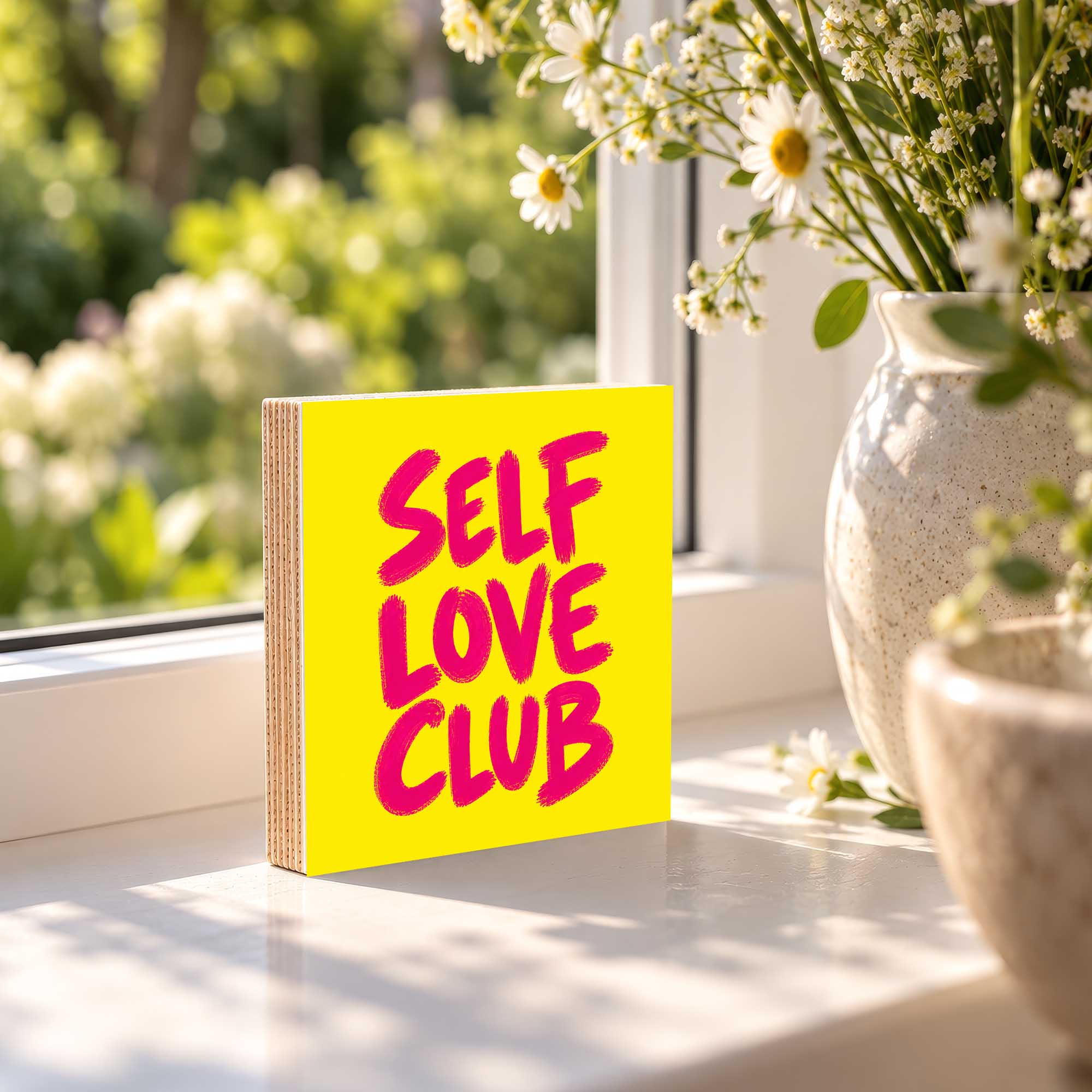 Woodprint Self Love Club – leuchtendes Statement-Motiv – Motiv 023