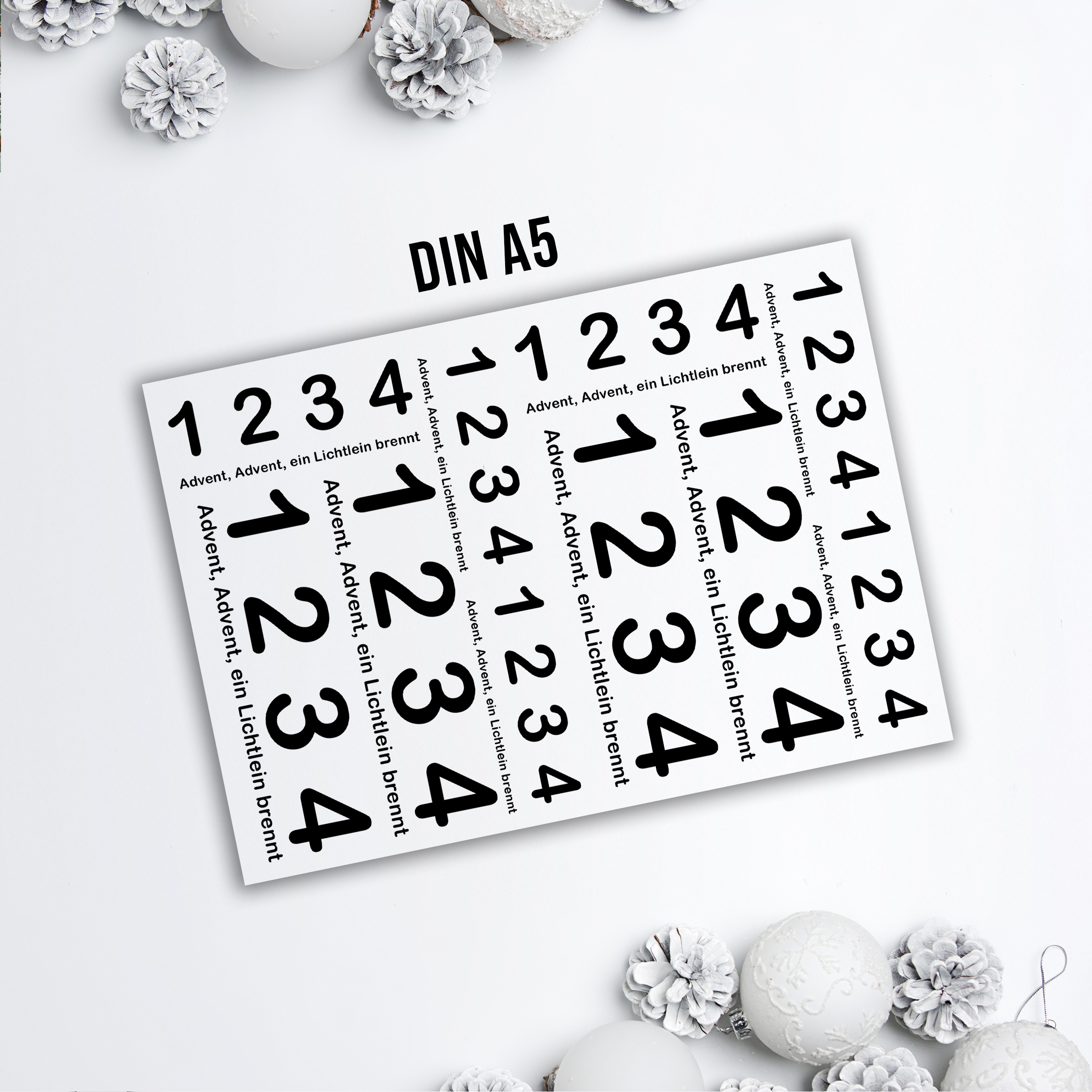 randlose Rub-on Sticker M142 Zahlen für Adventkranz