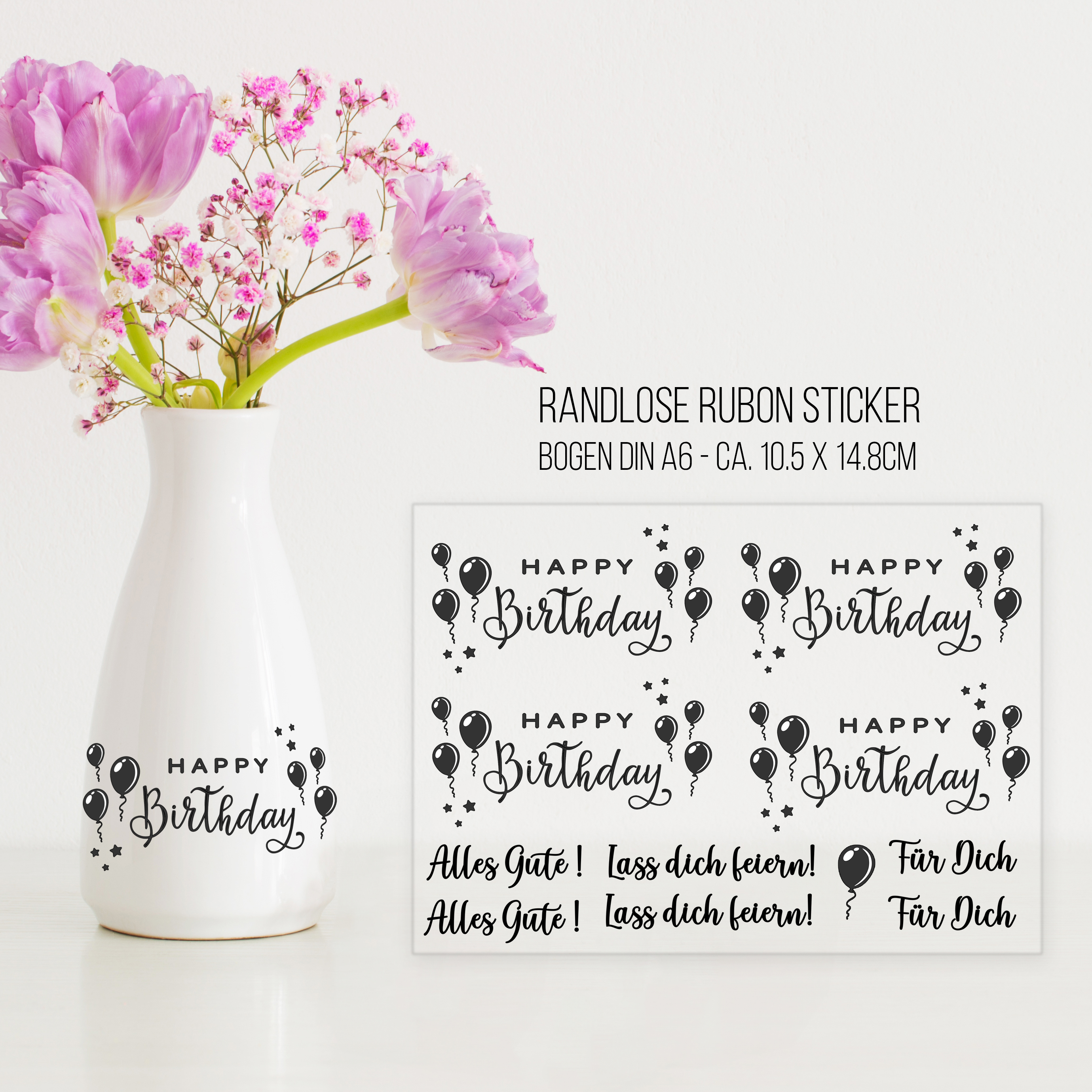 randlose Rub-on Sticker M207 Geburtstag