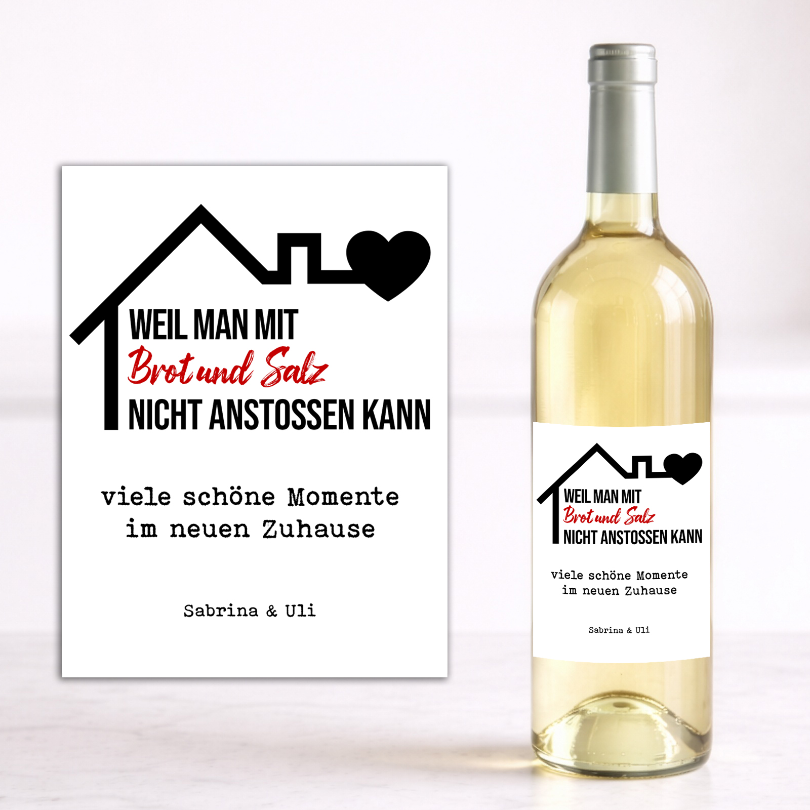Weinflaschen Aufkleber 8x12 cm – Einzug Geschenk Haus