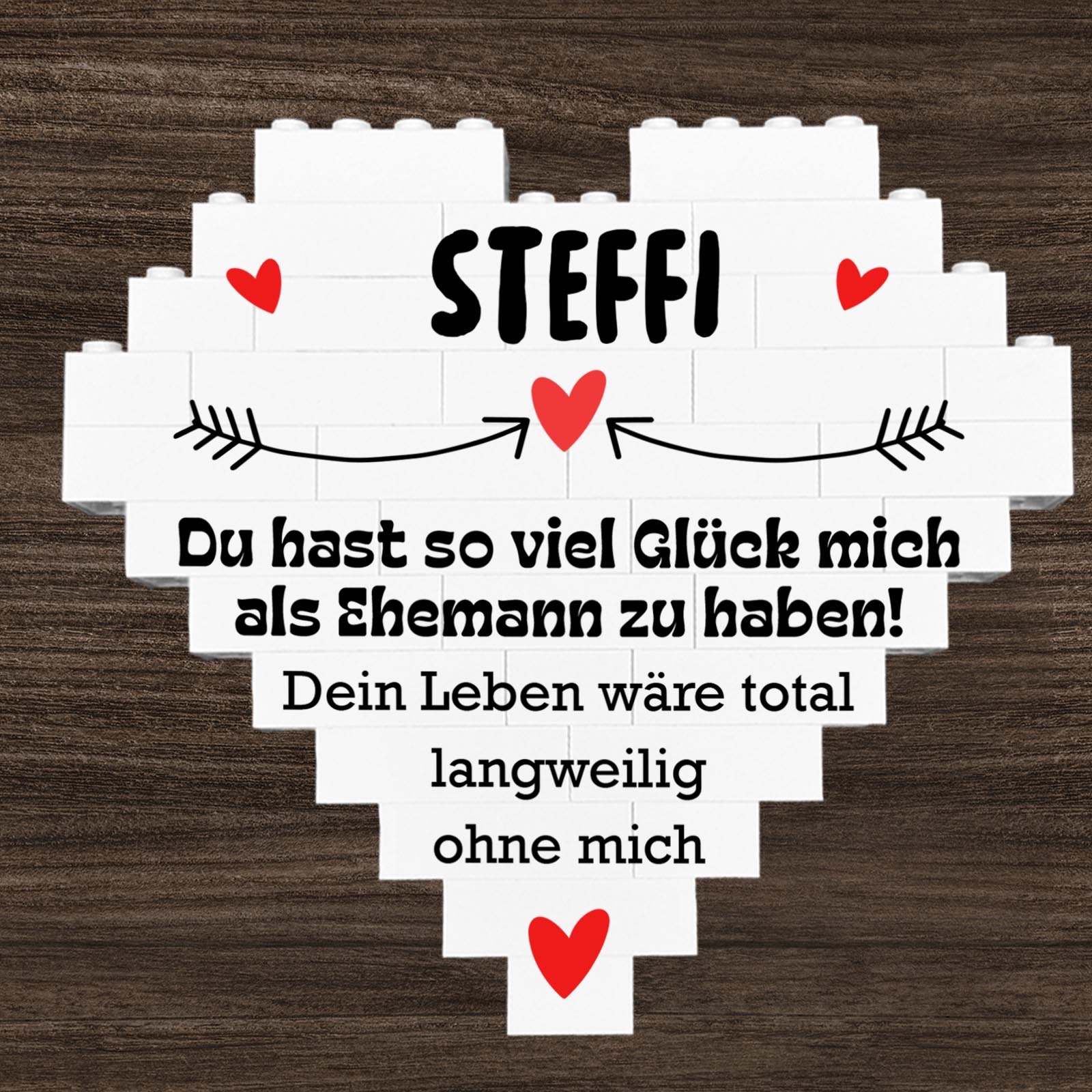 Personalisiertes Herz aus Klemmbausteinen - Lustiger Partnerspruch