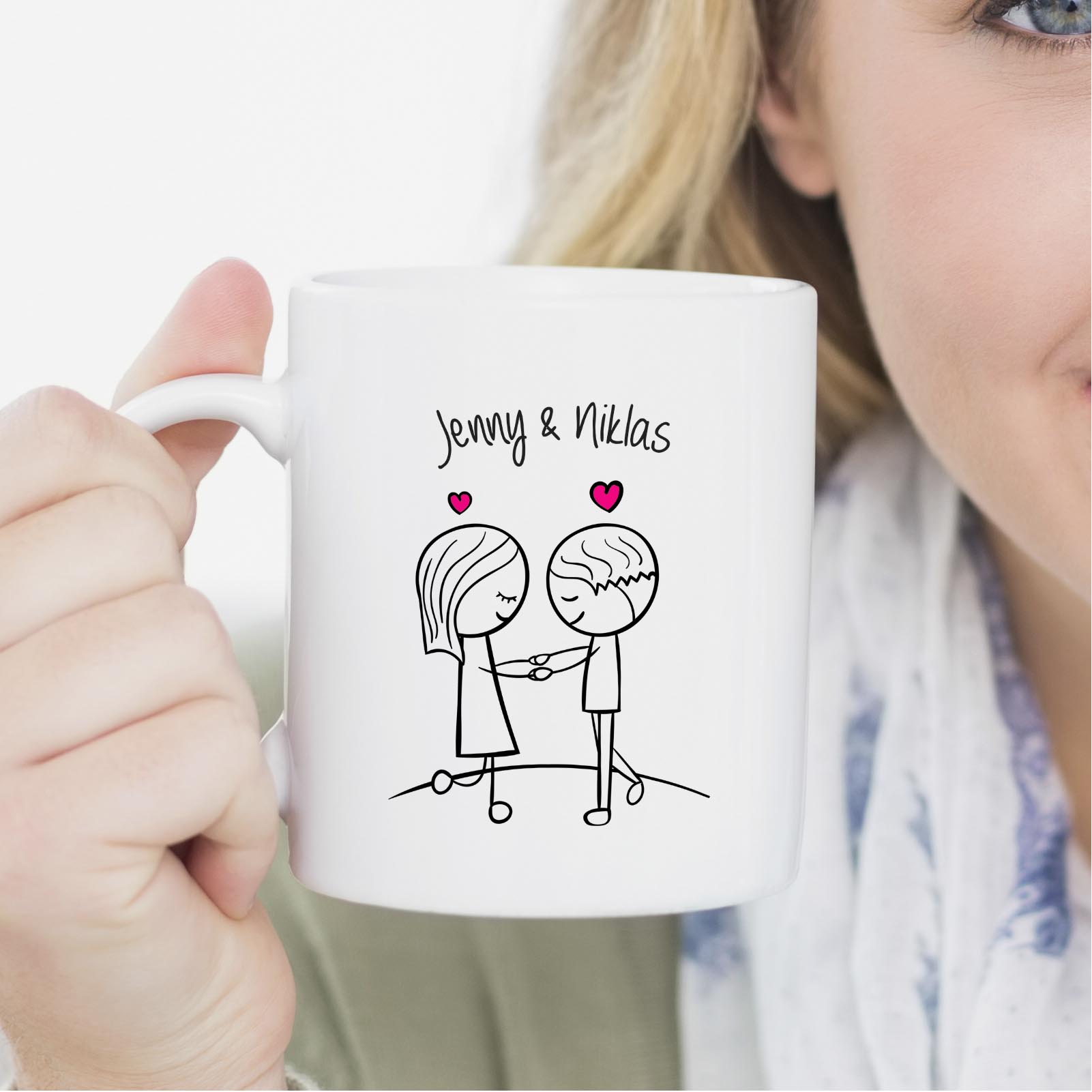 Personalisierte Tasse 330 ml – Liebespaar – mit 2 Namen – beidseitig bedruckt