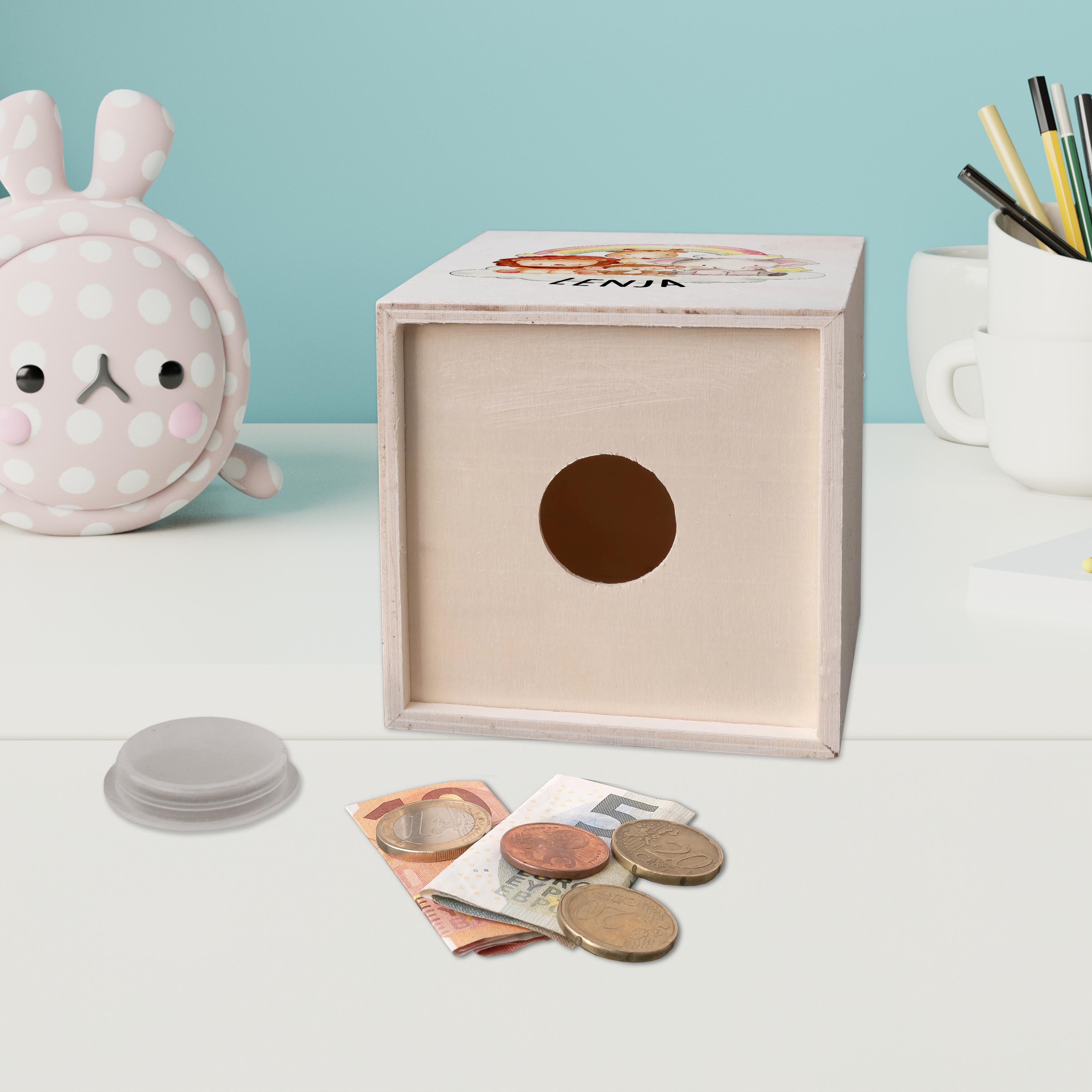 hübsche Holzspardose: personalisierbare Sparbüchse Motiv 05 Tiere Safari