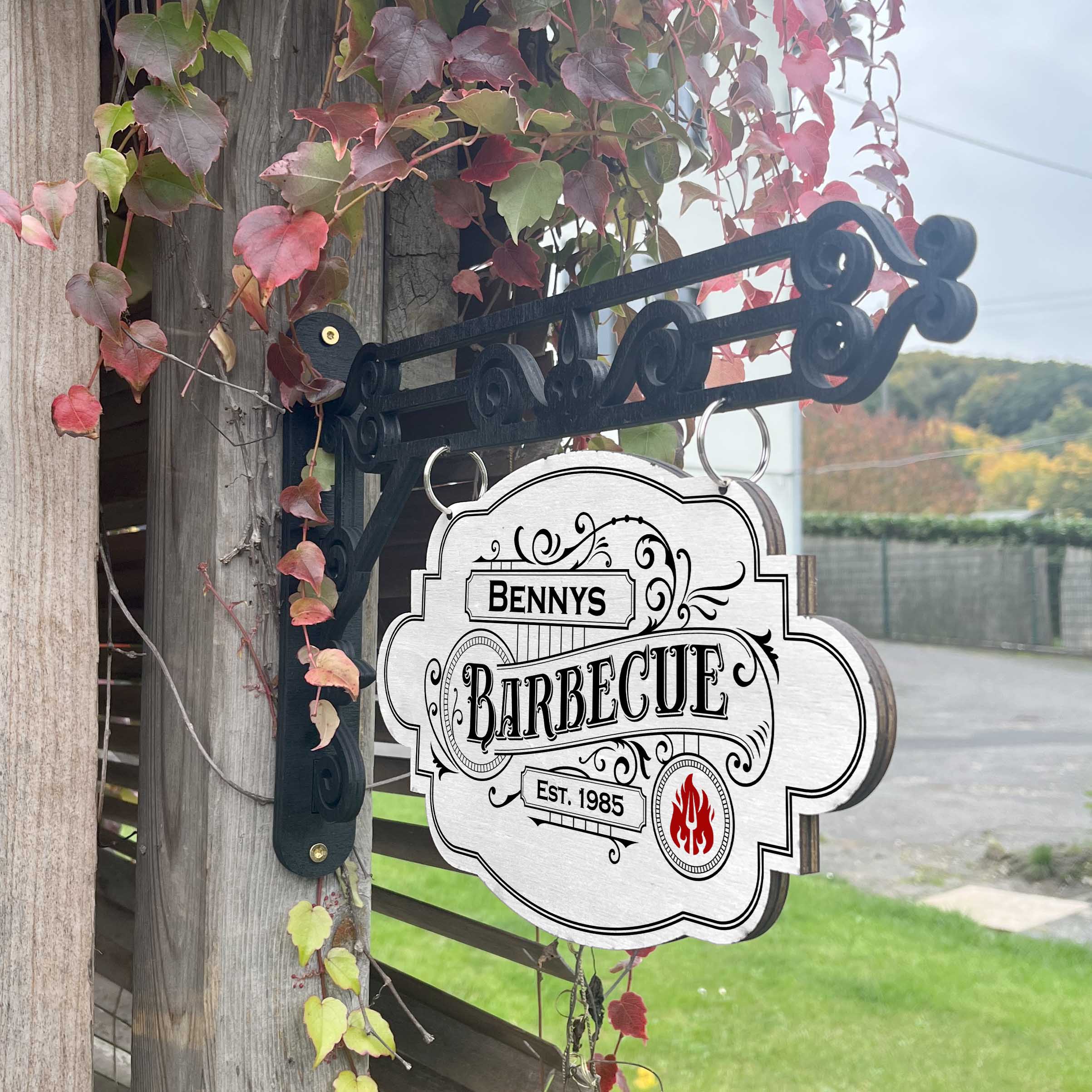 Vintage Holzschild mit Wandhalterung - Motiv "Barbecue"