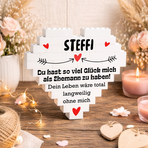 Personalisiertes Herz aus Klemmbausteinen - Lustiger Partnerspruch