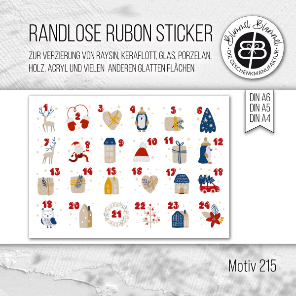 randlose Rub-on Sticker M215 Zahlen Adeventkalebder 01