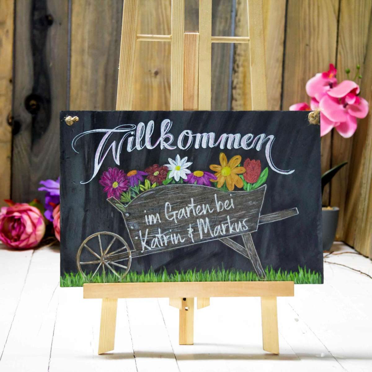 Schiefertafel "Willkommen im Garten"