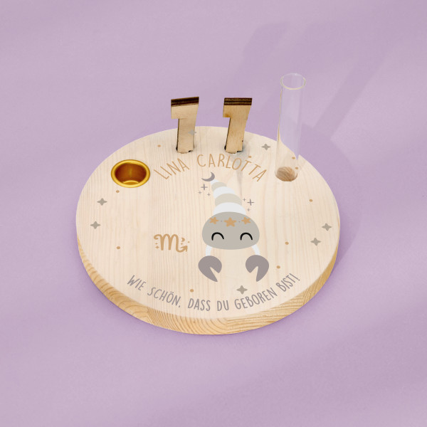 Geburtstagskranz aus Holz mit Wunschnamen personalisiert - Motiv 60 Sternzeichen Skorpion