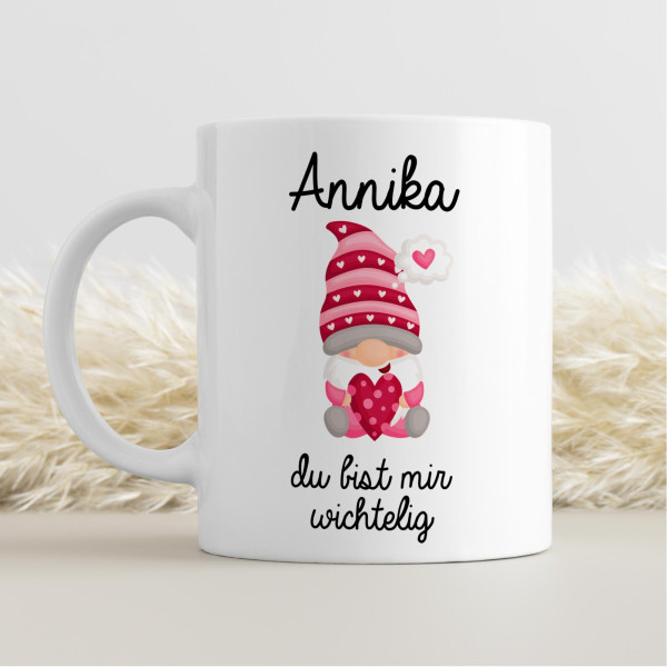 Personalisierte Weihnachtstasse 330 ml – Wichtel Motiv „du bist mir wichtelig“ – mit Wunschname