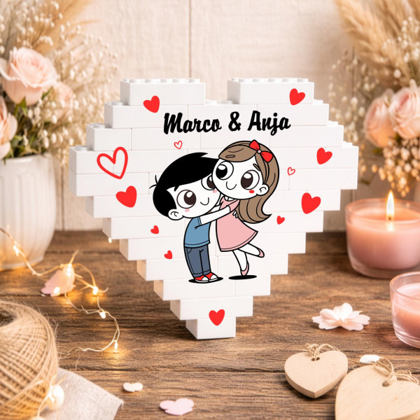 Personalisiertes Herz aus Klemmbausteinen - Liebespaar