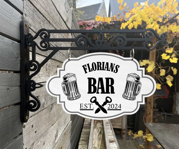 Vintage Holzschild mit Wandhalterung - Motiv Bar / Kneipe / Partykeller