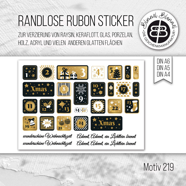 randlose Rub-on Sticker M219 Zahlen Adeventkalebder 05
