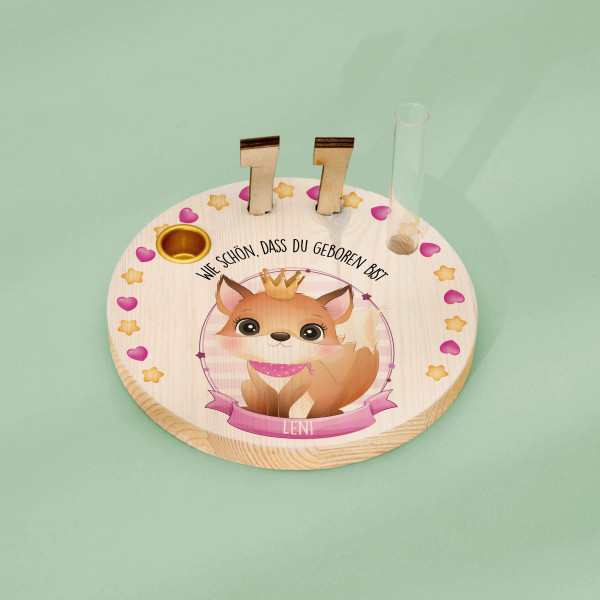 Geburtstagskranz aus Holz mit Wunschnamen personalisiert - Motiv 42 Fuchs rosa