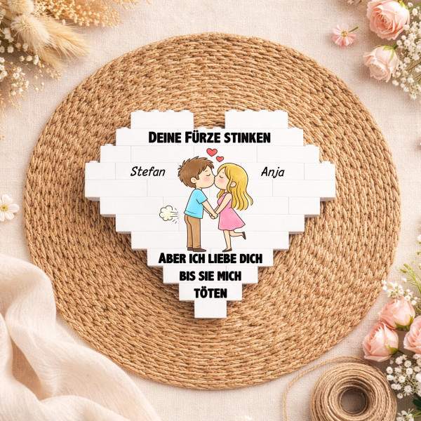 Personalisiertes Herz aus Klemmbausteinen - Lustiges Paar