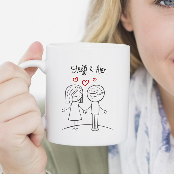Personalisierte Tasse 330 ml – Liebespaar – mit 2 Namen – beidseitig bedruckt