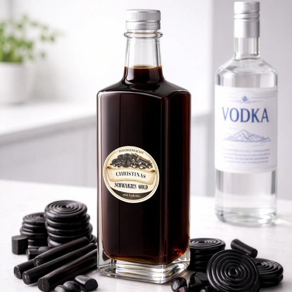 5, 10 der 20 Aufkleber für Lakritzlikör - rund personalisiert mit Wunschname