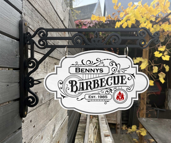 Vintage Holzschild mit Wandhalterung - Motiv "Barbecue"