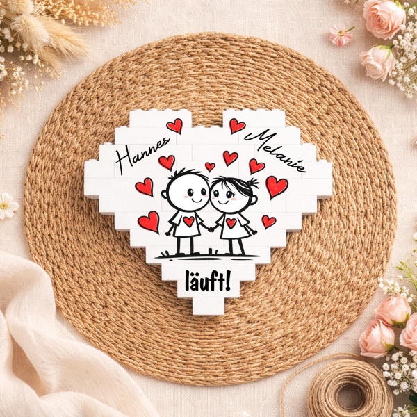 Personalisiertes Herz aus Klemmbausteinen - Liebespaar „läuft!“