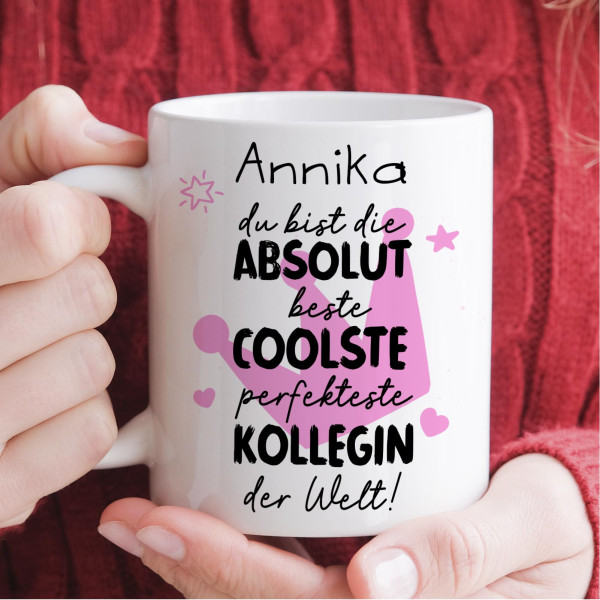 Personalisierte Tasse 330 ml – beste coolste Kollegin der Welt – beidseitig bedruckt mit Wunschname