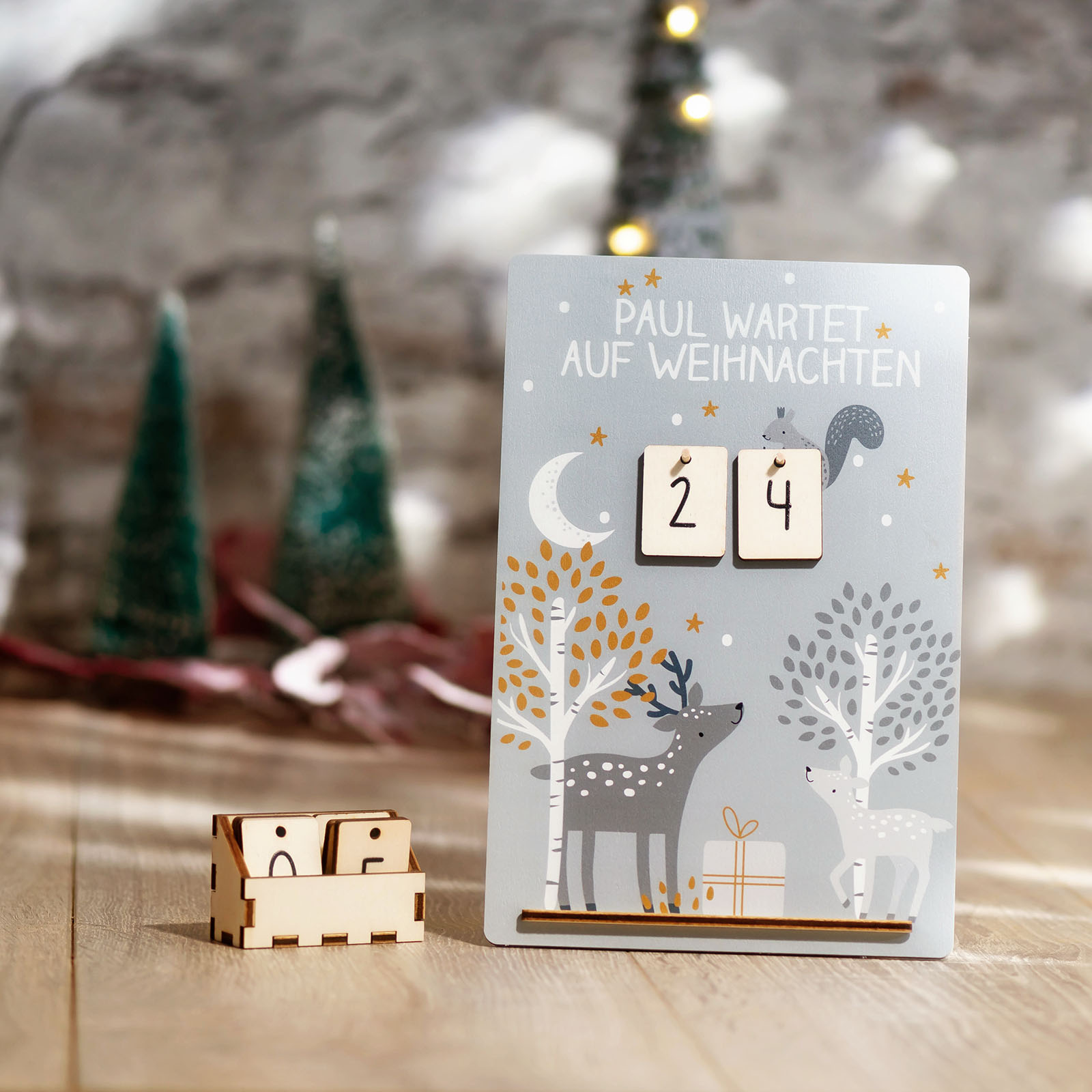 Countdown bis Weihnachten personalisiert Motiv Winterwald