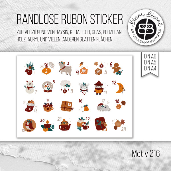 randlose Rub-on Sticker M216 Zahlen Adeventkalebder 02