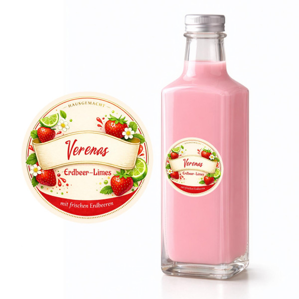 5, 10 der 20 Aufkleber für Erdbeerlikör - rund personalisiert mit Wunschname