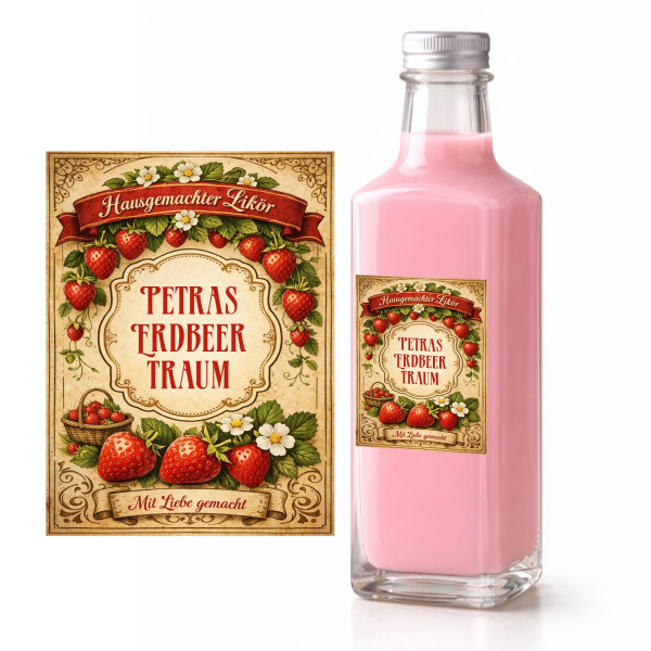 5, 10 der 20 Aufkleber für Erdbeerlikör - rechteckig personalisiert mit Wunschname