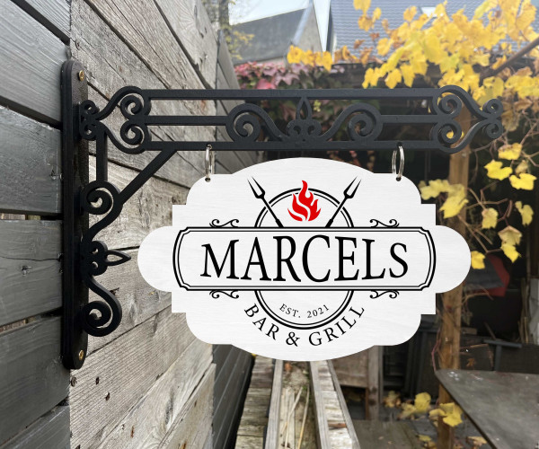 Vintage Holzschild mit Wandhalterung - Motiv "Bar & Grill"