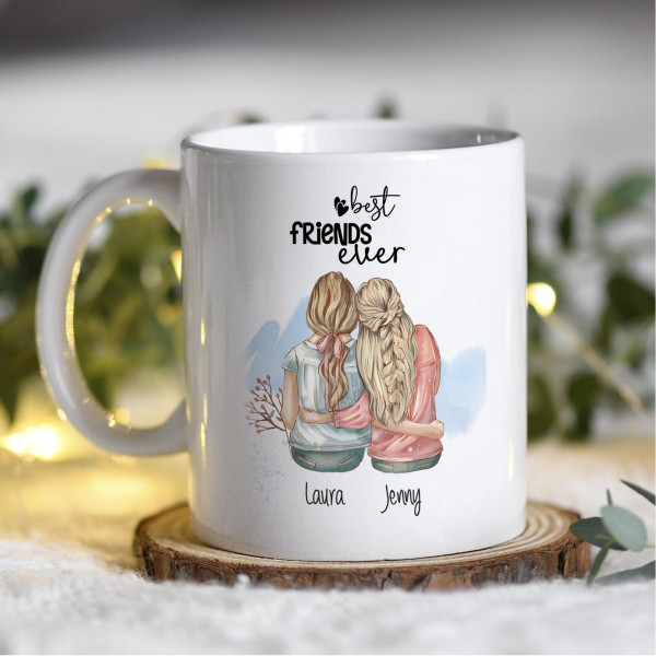 Personalisierte Tasse 330 ml – Beste Freundin – mit 2 Namen – beidseitig bedruckt