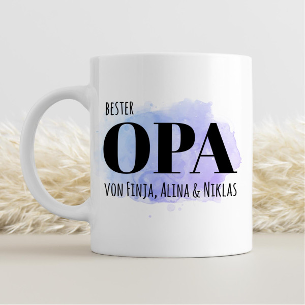 Personalisierte Tasse 330 ml – Bester Opa der Welt – mit Namen der Enkel – beidseitig bedruckt