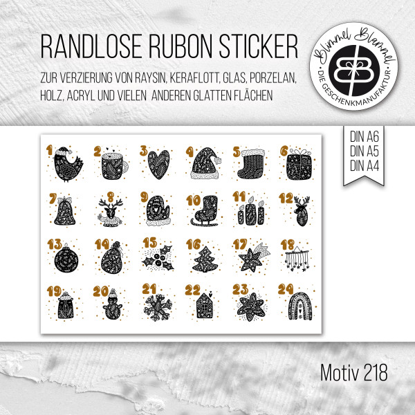 randlose Rub-on Sticker M217 Zahlen Adeventkalebder 03