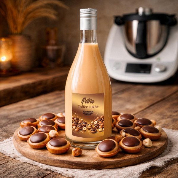 5, 10 der 20 Aufkleber für Toffeelikör - rund personalisiert mit Wunschname