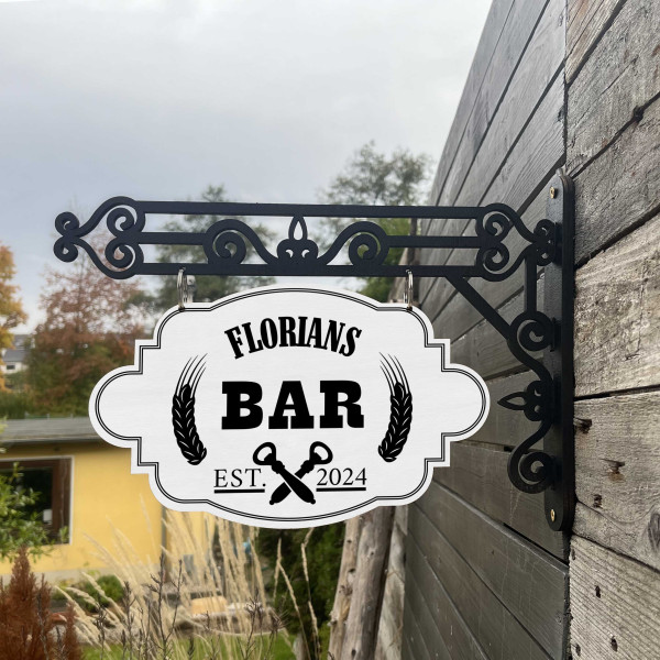 Vintage Holzschild mit Wandhalterung - Motiv "Bar"