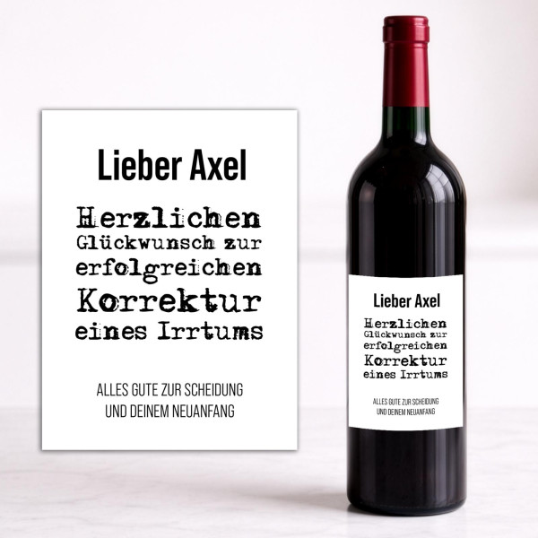 Weinflaschen Aufkleber 8x12 cm – Scheidung Neuanfang Geschenk