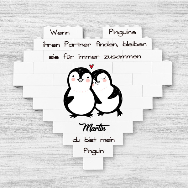 Personalisiertes Herz aus Klemmbausteinen - Pinguin Paar